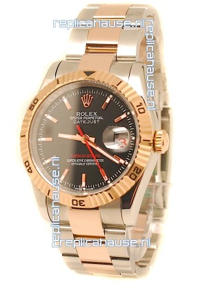 Rolex Datejust Turn O Graph Swiss Rose Gold Watch in Black Dial