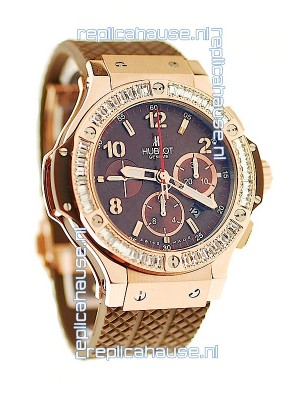 Hublot Big Bang Pink Gold Swiss Watch with Baguatte Diamonds