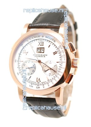 A. Lange & Sohne Datograph Flyback Swiss Replica Rose Gold Watch in White Dial