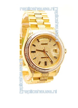 Rolex Day Date Swiss Watch in Yellow gold with Diamonds Dial