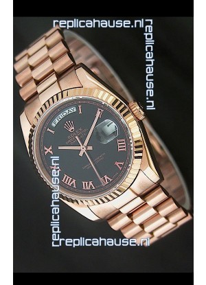 Rolex Day Date Japanese Rose Gold Watch in Black Dial