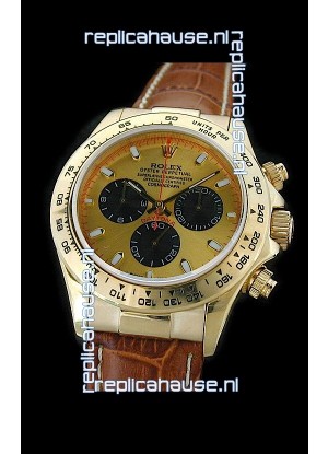 Rolex Daytona Cosmograph Swiss Replica Gold Watch in Brown Strap