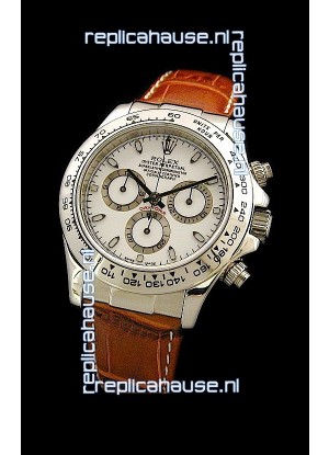 Rolex Daytona Cosmograph Swiss Replica Steel Watch in White Dial