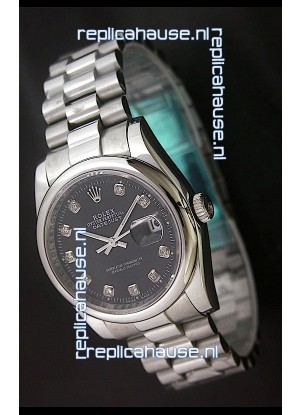 Rolex Datejust Oyster Perpetual Diamonds Japanese Watch in Black Dial