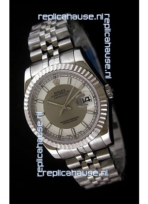 Rolex Datejust Mens Swiss Replica Watch in White & Grey Dial