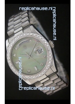 Rolex Day Date Just swiss Replica Watch in Light Green Dial