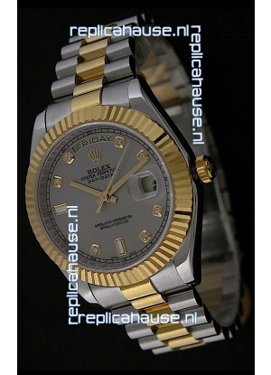 Rolex Day Date Just swiss Replica Two Tone Gold Watch in Grey Dial
