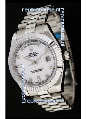 Rolex Oyster Perpetual Day Date Swiss Replica Watch in White Mother of Pearl Dial