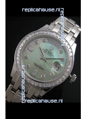 Rolex Oyster Perpetual Day Date Swiss Replica Watch in Green Mother of Pearl Dial 