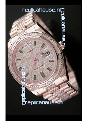 Rolex Day Date Swiss Automatic Rose Gold Watch in Diamond Bracelet