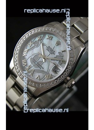 Rolex Oyster Perpetual Date Just Lady Swiss Diamond Watch in Pearl White Dial
