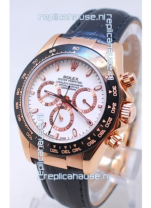 Rolex Daytona MonoBloc Cerachrom Bezel Swiss Replica Rose Gold Plated Watch in White Dial