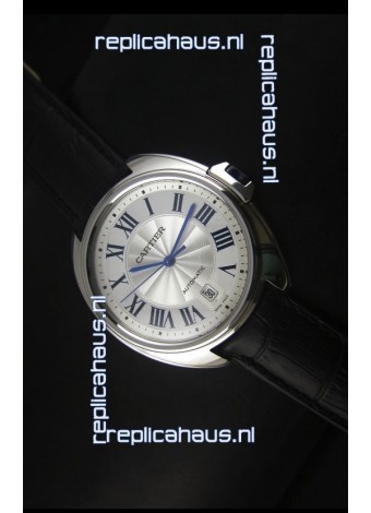 Cle De Cartier Watch 40MM Steel Case with Leather Steap - 1:1 Mirror Replica Watch