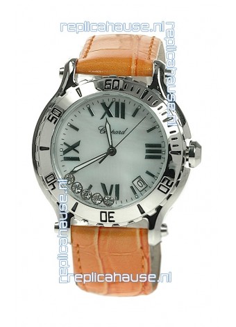 Chopard Happy Sport Diamonds Edition Replica Watch in White Pearl Dial