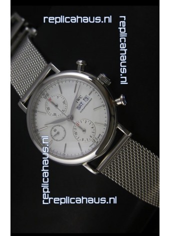 IWC Portofino Chronograph Swiss Watch in Mesh Strap White Dial 