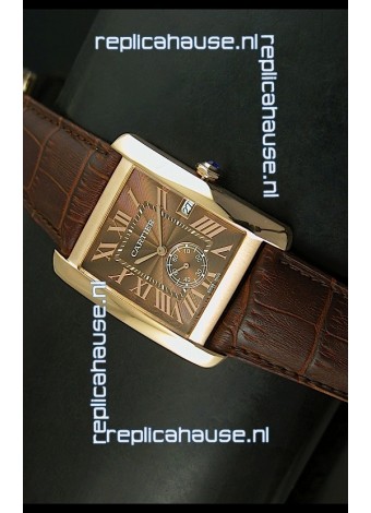 Cartier Tank Anglaise Japanese Replica Watch 34MM - Brown Dial Pink Gold
