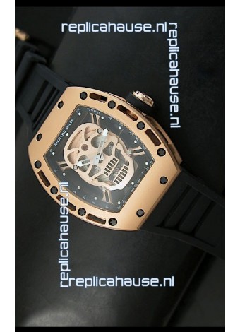 Richard Mille RM052 Skull Tourbillon Swiss Replica Watch in Pink Gold Casing