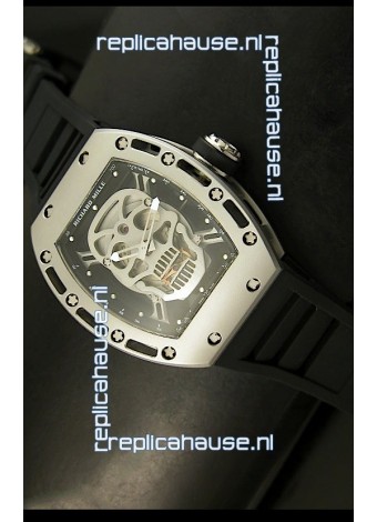 Richard Mille RM052 Skull Tourbillon Swiss Replica Watch in Brushed Steel Case
