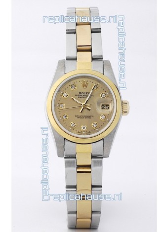 Rolex DateJust - Two Tone Ladies Swiss Replica Watch in Gold Dial