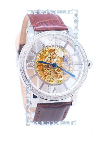 Ronde De Cartier Skeleton Watch in Diamond Bezel
