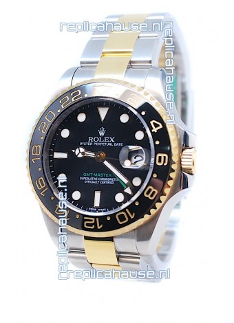 Rolex GMT Masters II 2011 Edition Swiss Replica Two Tone Watch in Black Cerarmic Bezel