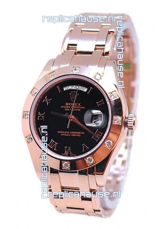 Rolex Day Date Rose Gold Japanese Replica Watch in Black Dial