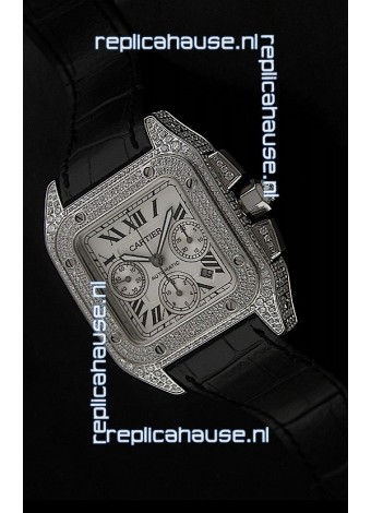 Cartier Santos Swiss Replica Watch with Diamonds Embedded Casing