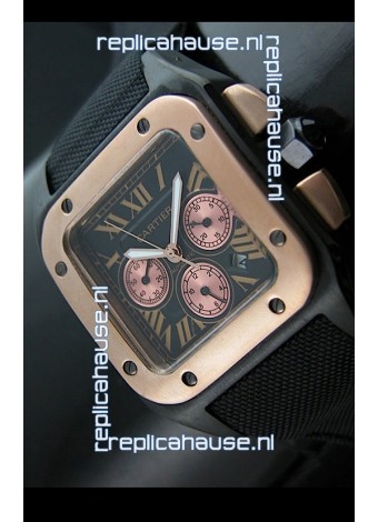 Cartier Santos 100 Japanese Replica Watch in Black Strap