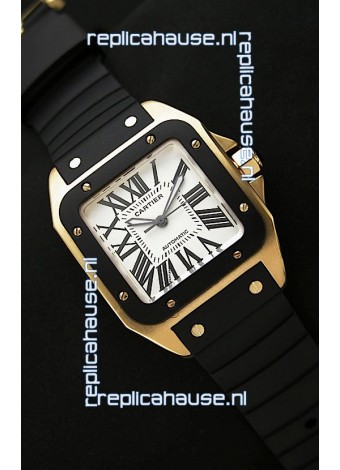 Cartier Santos 100 Swiss Replica Watch in Black Bezel
