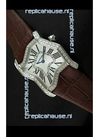 Cartier Tank Folle Ladies Replica Watch in Steel Case/Brown Strap