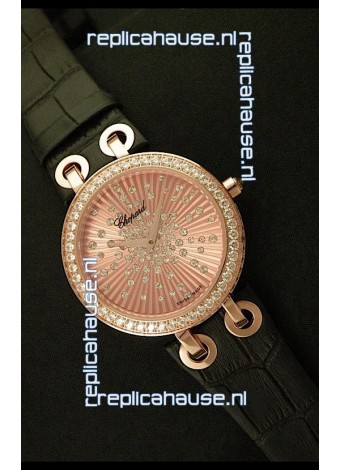 Chopard Xtravaganza Ladies Ladies Japanese Replica Rose Gold Watch in Gold Dial 