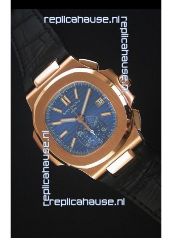 Patek Philippe Nautilus 5980 Chronograph Rose Gold in Blue Dial - 1:1 Mirror Replica