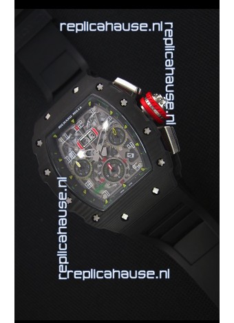 Richard Mille RM011-03 One Piece Black Forged Carbon Case Watch in Black Strap
