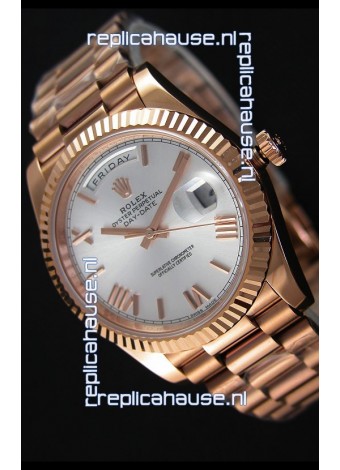 Rolex Day-Date 40MM Rose Gold in Silver Dial Roman Numerals Swiss Watch