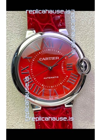 Ballon De Cartier Swiss Automatic 1:1 Mirror Quality 36MM in Stainless Steel Red Dial 