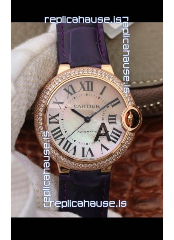 Ballon De Cartier Swiss Automatic 1:1 Mirror Quality 36MM in Purple Strap Rose Gold Casing