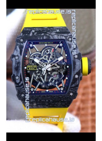 Richard Mille RM35-02 Rafael Nadal Forged Carbon Case with Yellow Strap - 1:1 Super Swiss Quality