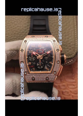 Richard Mille RM011 Felipe Massa 1:1 Mirror Quality One Piece Black Ceramic Rose Gold Diamonds Watch 