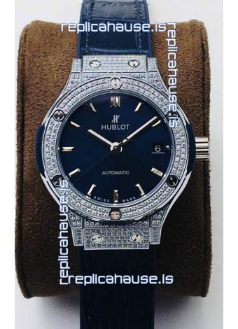 Hublot Classic Fusion Diamonds Steel Blue Dial 38MM Swiss Replica Watch 1:1 Mirror Quality