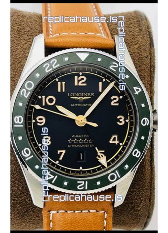 Longines Spirit ZULU Time 1:1 Mirror Replica Watch in 904L Steel Casing - Swiss L844.4 Automatic Movement Brown Strap