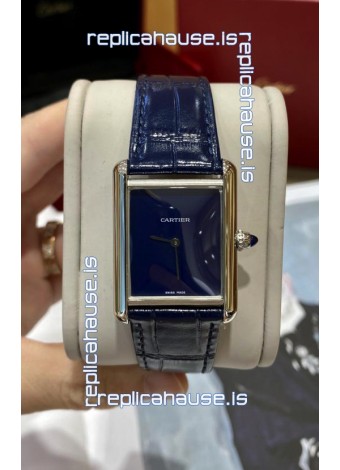 Must De Cartier Tank Edition Watch in 904L Stainless Steel Casing Dark Blue Dial