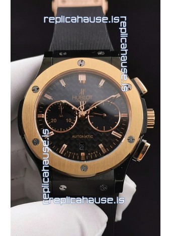 Hublot Classic Fusion Chronograph Ceramic Yellow Gold Bezel Carbon Dial 1:1 Mirror Replica Watch 