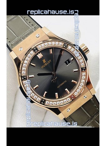 Hublot Classic Fusion Rose Gold Grey Dial Swiss Replica Watch 1:1 Mirror Quality 