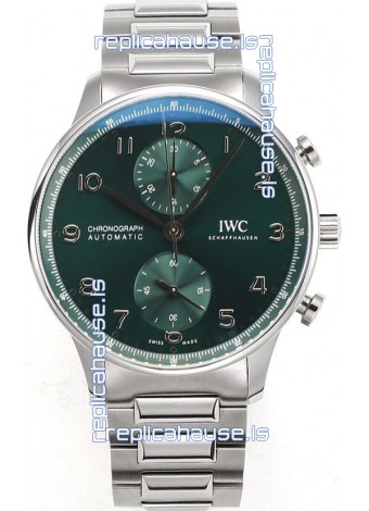 IWC Portuguese Chronograph Swiss Replica Watch in Steel Case Green Dial - 1:1 Mirror Replica Edition