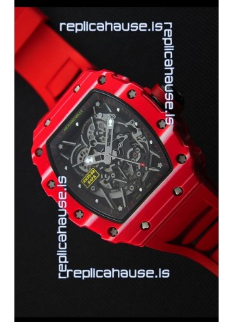 Richard Mille RM35-02 One Piece Red Forged Carbon Case Watch in Red Strap