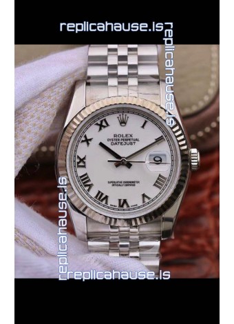 Rolex Datejust 36MM Cal.3135 Movement Swiss Replica Watch in 904L Steel Casing in White Roman Dial