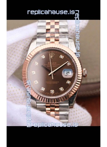 Rolex Datejust 41MM Cal.3135 Movement Swiss Replica Watch in 904L Steel Two Tone Brown Dial