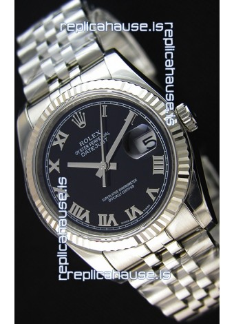 Rolex Datejust 36MM Cal.3135 Movement Swiss Replica Black Dial Jubilee Strap - Ultimate 904L Steel Watch 