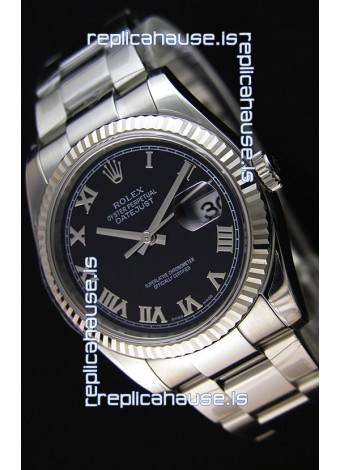 Rolex Datejust 36MM Cal.3135 Movement Swiss Replica Black Dial Oyster Strap - Ultimate 904L Steel Watch 