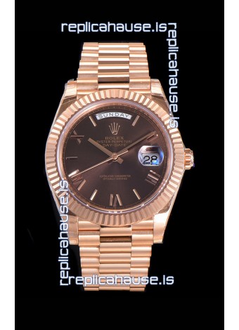 Rolex Day Date Watch in Brown Dial with Roman Hour Numerals Cal.3255 Movement - 904L Steel 